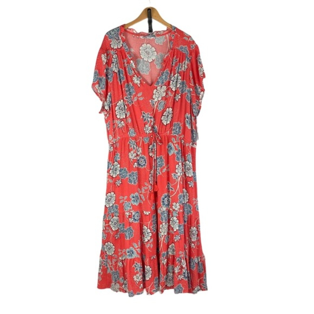 Sonoma Boho Floral Maxi Tiered Dress Plus Size 4X Orange Cottagecore Coastal NWT